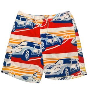 Vintage Paul Frank Board Shorts Men's Medium Race Car 90s Y2K Swim Trunks